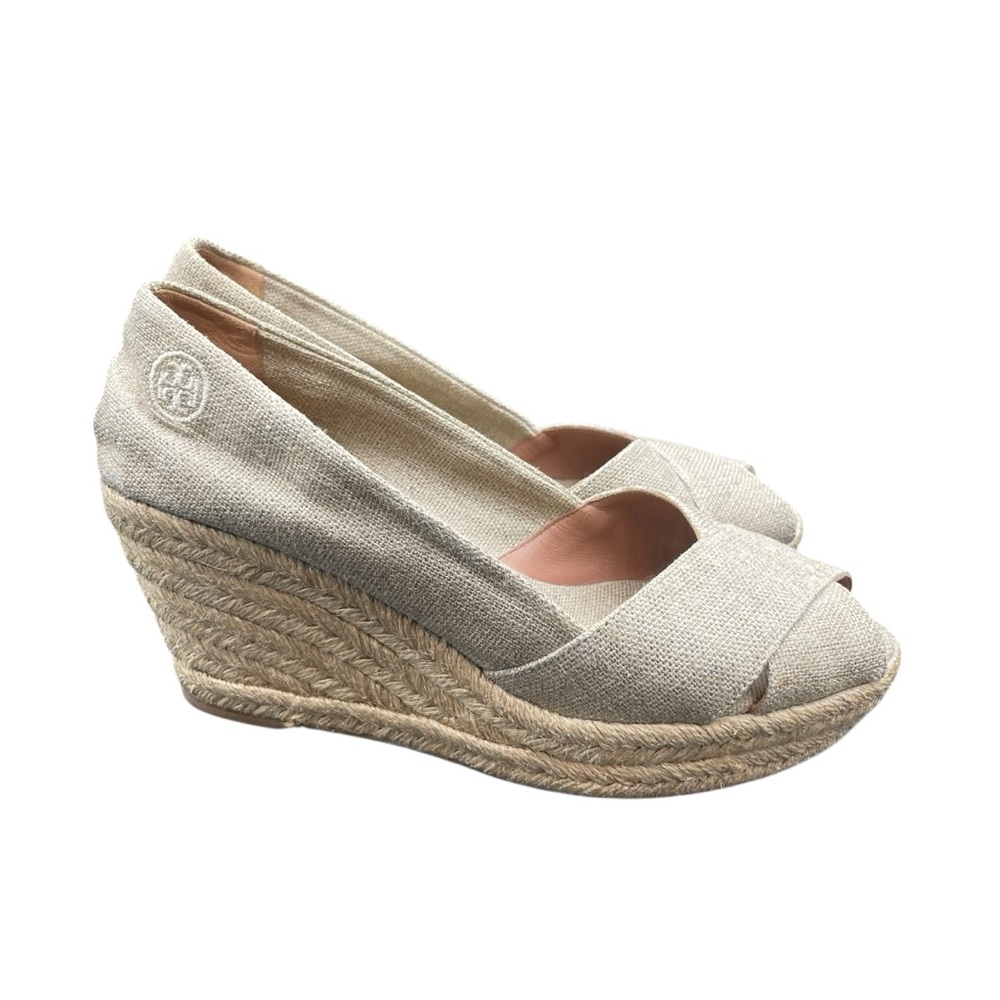 Tory Burch Cream Beige Espadrille Filipa Wedges 8 B Neutral Coastal - Picture 6 of 8